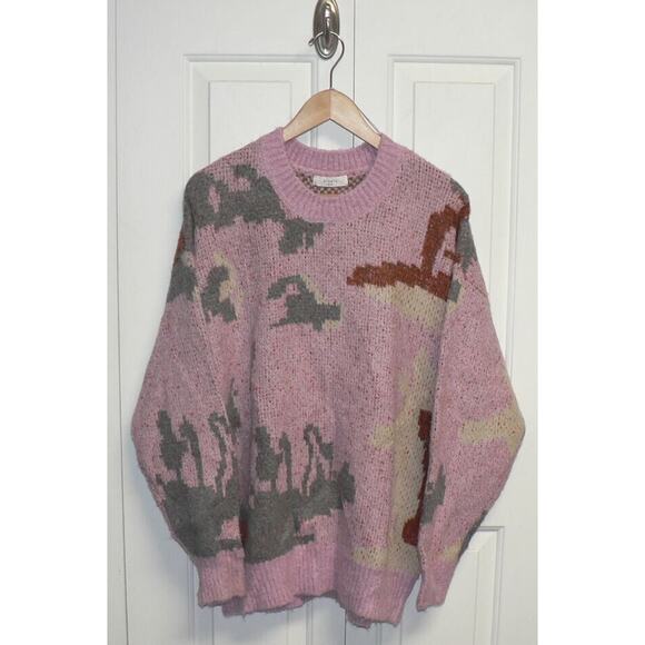 Elodie Women's Abstract Print Oversized Crew Neck Sweater in Purple Multi Large - Picture 2 of 3